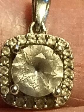 Vintage SK9 Sterling Silver & Clear Sapphire Halo Pendant Signed